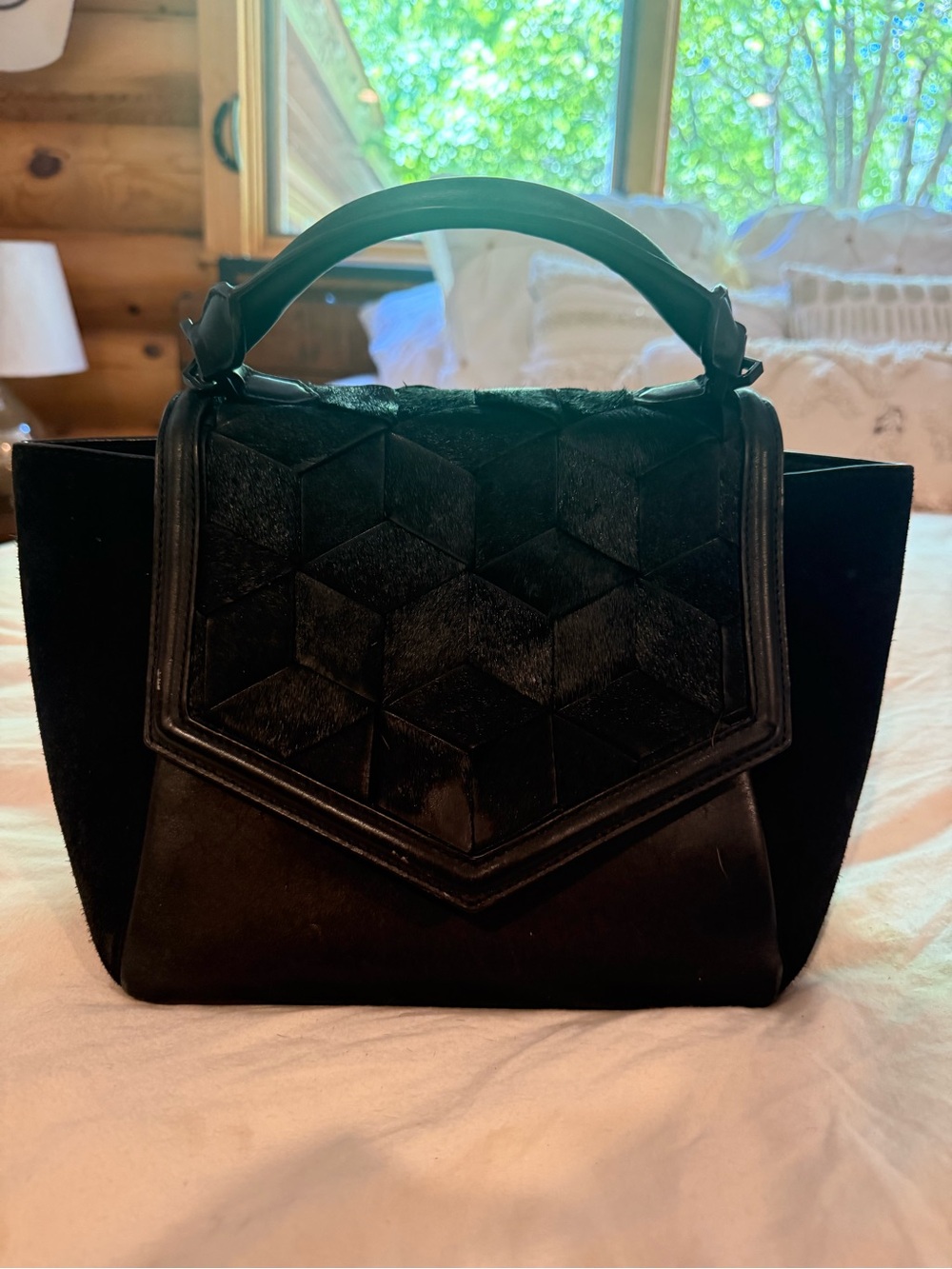 Welden Black Geometric Top-Handle Women's Bag